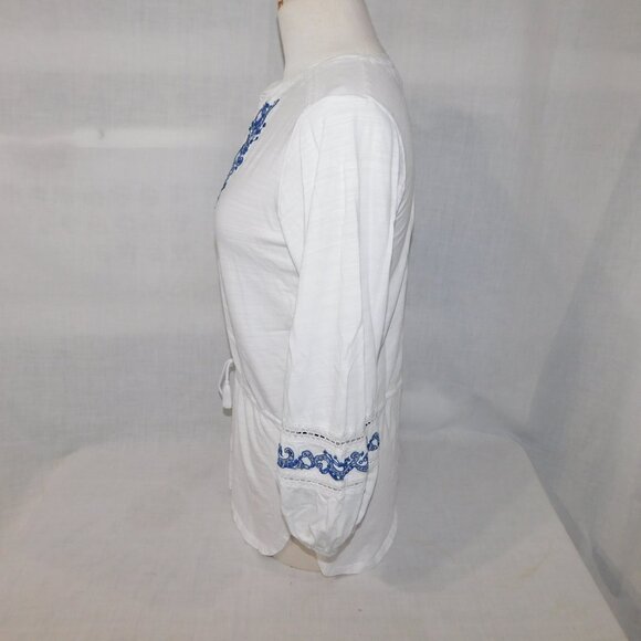 Lauren Ralph Lauren M White Blue Embroidered Tunic Top Boho Peasant Blouse - Picture 10 of 12